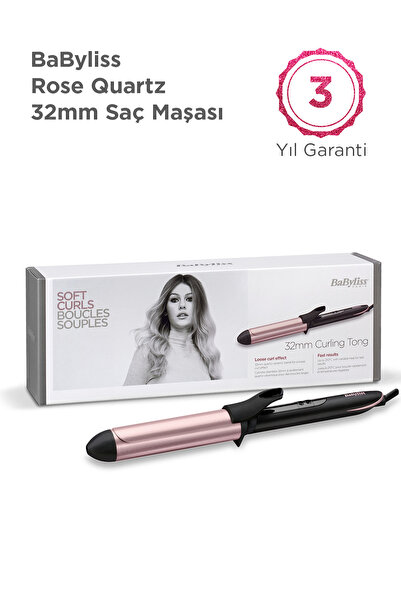 Rose Quartz 32 mm 210 Derece 6 Isı Ayarlı Kuvars Seramik Kaplama Kalın Saç Maşası Pembe C452E