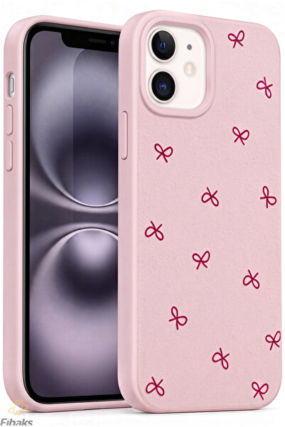 Fibaks iPhone 11 Kılıf Çizgi Fiyonk Desenli Yumuşak Silikon Telefon Kılıfı Pembe
