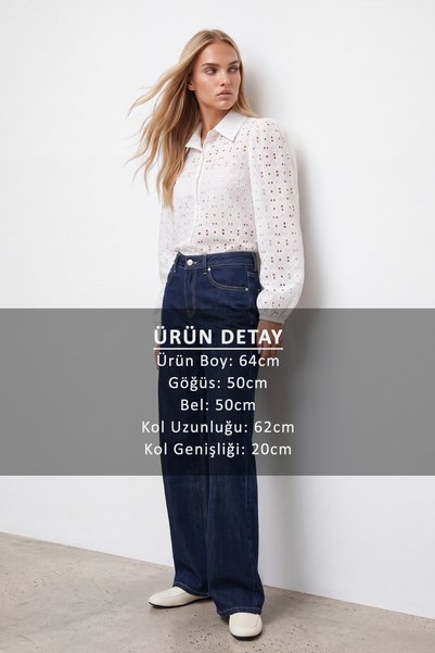Trend Alaçatı Stili Women's White Guipure Woven Premium Shirt ALC-X4366
