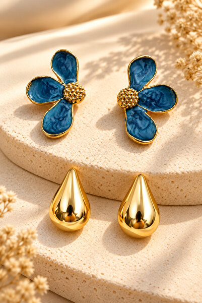 Jack Ferrero Set of 2 Steel Yellow Color Non-Fading Blue Enamel Flower and Dr...
