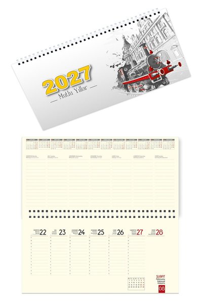 StickerArt 2027 Haftalık Masa Takvimi Masa Sümeni Büyük Boy 33x16 cm