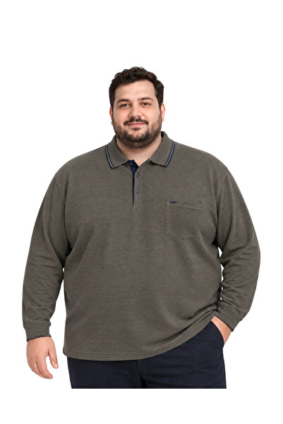 BattalModa Erkek Büyük Beden Melanj Vizon Polo Yaka Pike Tişört 3XL-4XL-5XL-6...