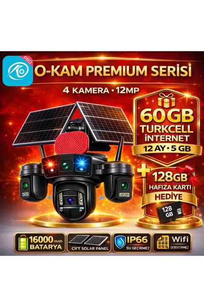 O-KAM Premium Serisi 12MP 4 Kameralı 4G Çift Solar Panel Gece Görüş 1YIL İnte...