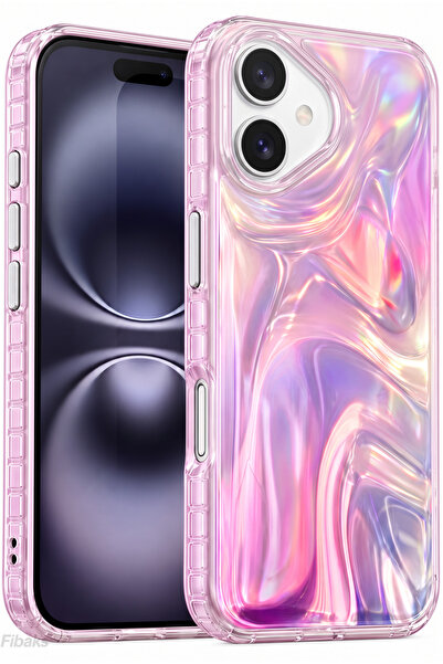 Fibaks iPhone 17 Kılıf Rüya Shine Saten Dokulu Renk Geçişli Hologram Efektli ...