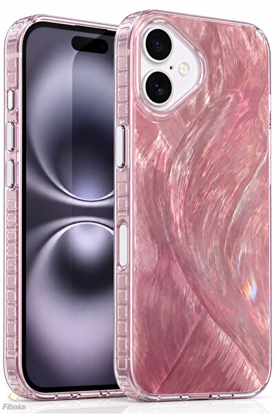 Fibaks iPhone 17 Kılıf Hologramlı Rose Gold Işıltı Ebru Desenli Şeffaf Siliko...