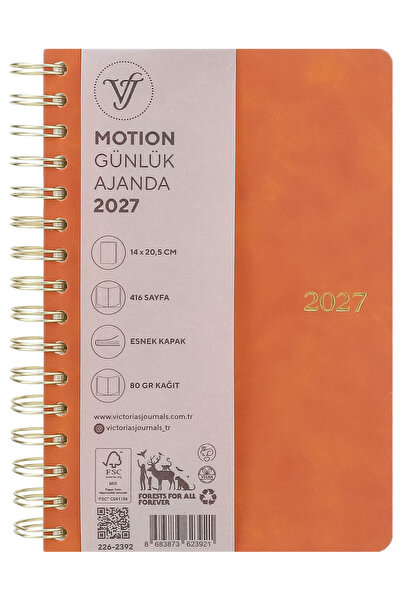 Victoria's Journals MOTION-2027 Agendă zilnică A5 - Copertă flexibilă din pie...