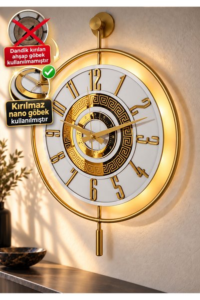 MetaQuartz Aksesuar Gold - LONDRA Exclusive -(Özel Quartz Mekanizma)-(40x60cm)(Pilli Led)-Nano Göbekli Metal Duvar Saati