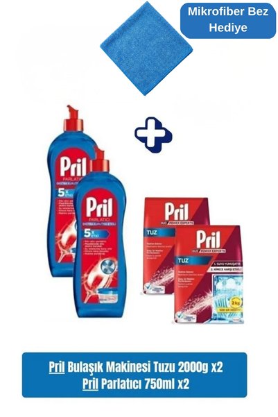 Pril Bulaşık Makinesi Tuzu 2000g x2 + Parlatıcı 750ml x2 - İkili Set