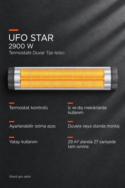 UFO Star 2900 Infrared Duvar Tipi Isıtıcı - Termostatlı