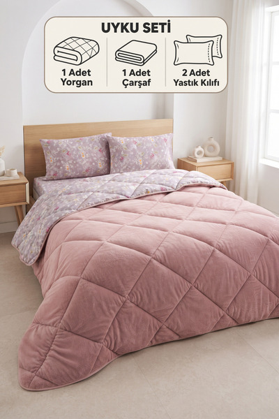 Formeya Nordelle Doppel-Wellsoft-Quilt-Schlafset mit elastischem Laken + Kiss...