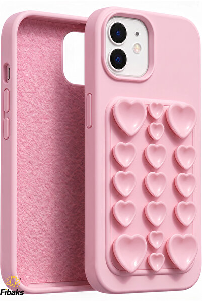 Fibaks iPhone 11 Kılıf Kendinden Vakumlu İçi Kadife Kalp Desenli Soft Silikon...