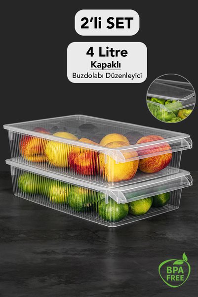 Meleni Home 2 Storage Containers with Lids - Organizer Organizer Fruit Vegeta...