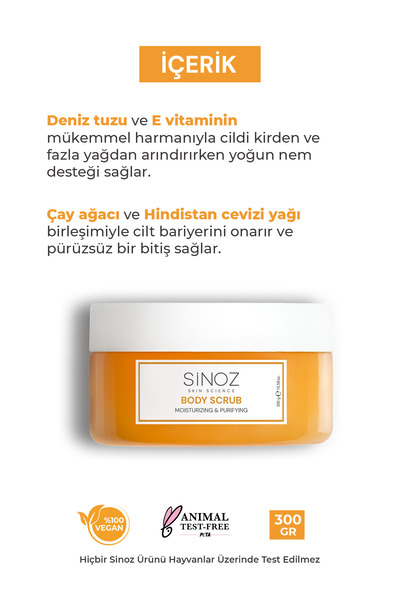 SİNOZ Body Scrub Besleyici Arındırıcı Nemlendirici Vücut Peelingi 300 gr