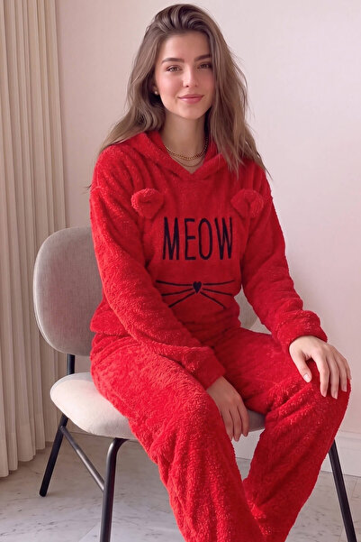 Pijamaevi Set de pijamale de pluș cu model Red Meow