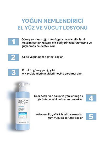 SİNOZ Hydrapro Yoğun Nemlendirici El Yüz ve Vücut Losyonu 400 ml