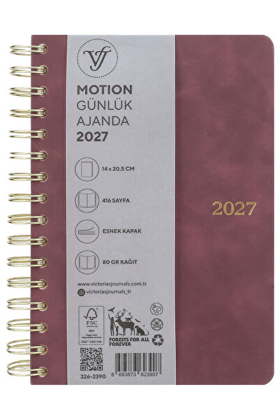 Victoria's Journals MOTION-2027 Agendă zilnică A5 - Copertă flexibilă din pie...