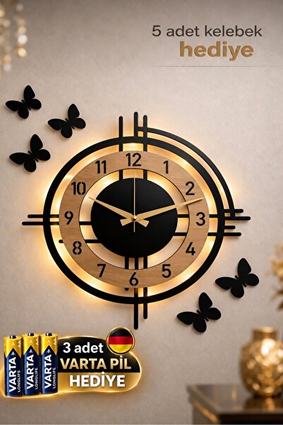 MetaQuartz Aksesuar Anka -Ceviz&Siyah- Işıklı Saat - Pilli Led Sistemli -Mode...