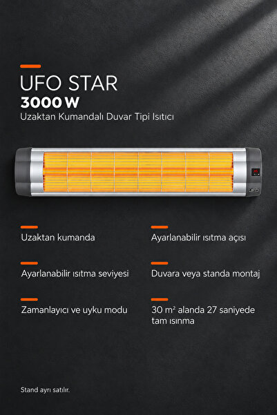 UFO Star 3000 Infrared Duvar Tipi Isıtıcı - Uzaktan Kumandalı