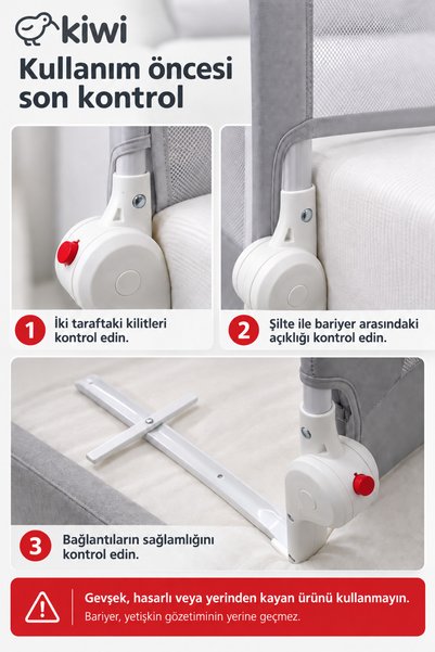 Kiwi BedGuard Çocuk Yatak Koruyucu Bariyeri, Yatak Korkuluğu 180 cm