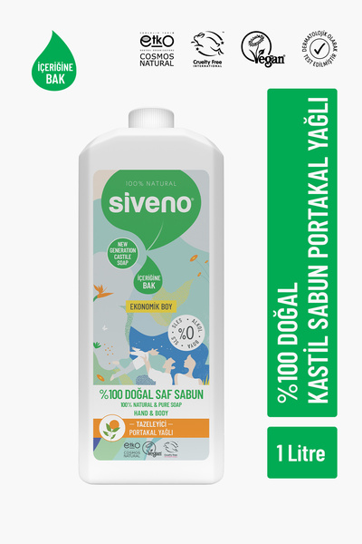 Siveno %100 Doğal Sıvı Kastil Sabun Portakal Yağlı Yoğun Nemlendirici Arındır...