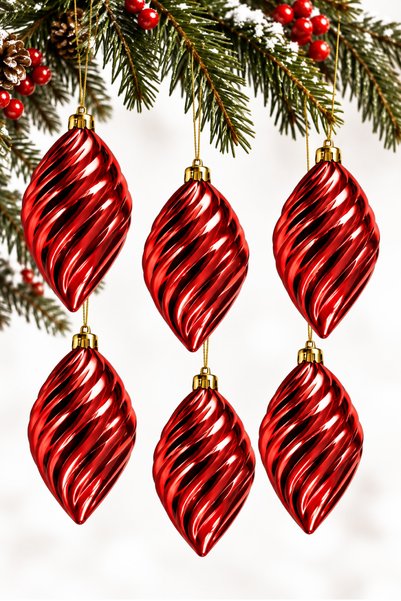 Waldern Set of 6 10 cm Spiral Patterned Christmas Pine Tree Ornaments