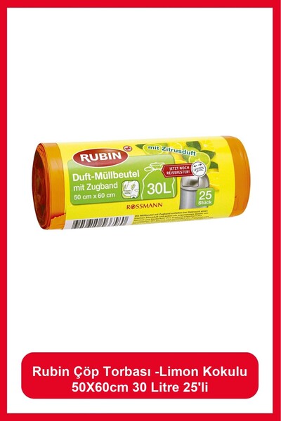 Rubin Limon Kokulu Büzgülü Çöp Torbası Orta Boy 30 L 50x60 cm 25'li