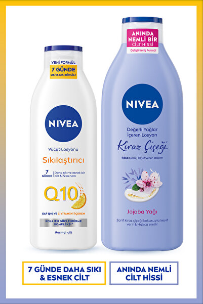 NIVEA Q10 Sıkılaştırıcı Losyon 250ml ve Kiraz Çiçeği Kokulu Nemlendirici Vücu...