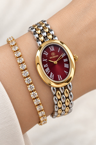 Homies Women's Wristwatch Claret Red Dial Gift Box and Bracelet.Hm25198S01-1