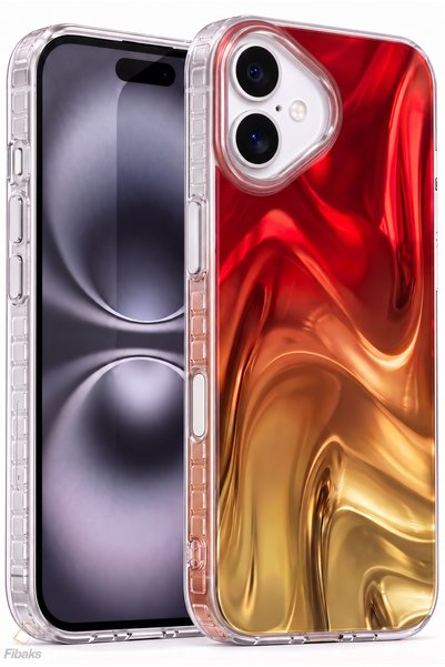 Fibaks iPhone 17 Kılıf Alev Işıltısı Dalga Desenli Zerafet Yükseltilmiş Kamer...