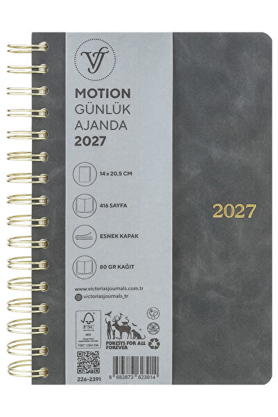 Victoria's Journals MOTION-2027 Agendă zilnică A5 - Copertă flexibilă din pie...