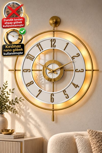 MetaQuartz Aksesuar Yeni Metal Camlı Duvar Saati 50 Cm - Büyük Boy- Işıklı Gerçek Tamperli Cam - Paris Metal Duvar Saati