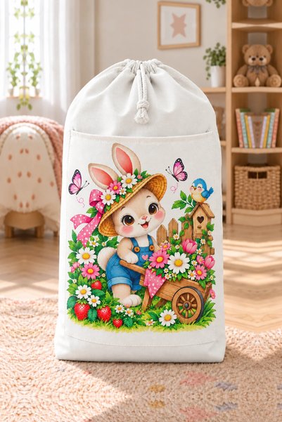 Paris Home Cepli Oyuncak Saklama Torbası 80x50 cm Çocuk Odası Büzgülü Kumaş O...