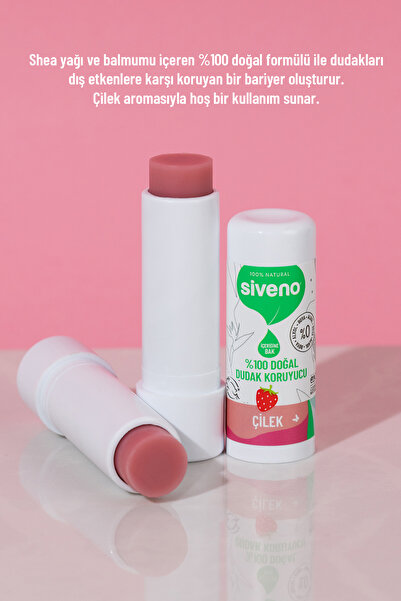 Siveno %100 Doğal Dudak Koruyucu Çilek Bitkisel Lipbalm Dudak Kremi Nemlendirici Parlatıcı Onarıcı 6 G