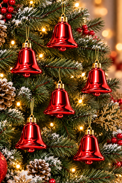 Waldern Set of 6 6cm Bell Ornaments Christmas Pine Tree Ornaments