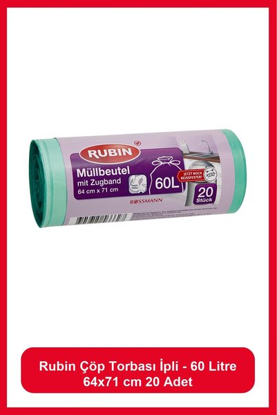 Rubin Çöp Torbası İpli - 60 Litre 64x71 Cm 20 Adet