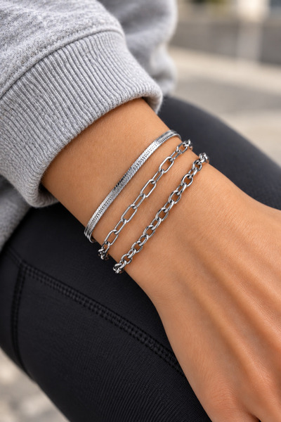 Jack Ferrero White Color Steel 3-Piece Bracelet Set