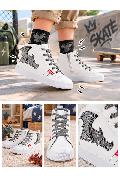 Denokids Ejderha Erkek Çocuk Beyaz Sneakers Spor Ayakkabı