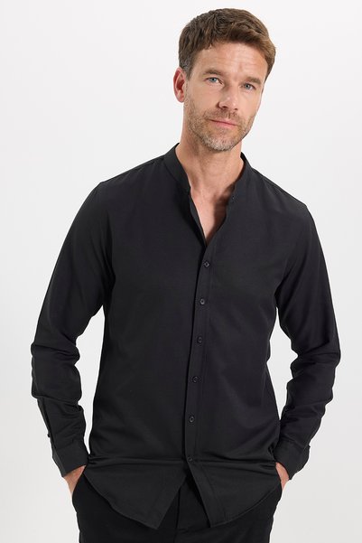 Tudors Pánská košile Slim Fit z bavlny, snadno se žehlí, černá, s límečkem Hakim