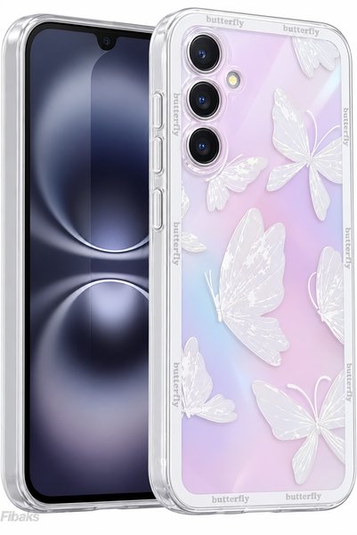 Fibaks Galaxy S23 Fe Kılıf Tasarımlı Desenli Kamera Korumalı Şeffaf Kelebek E...