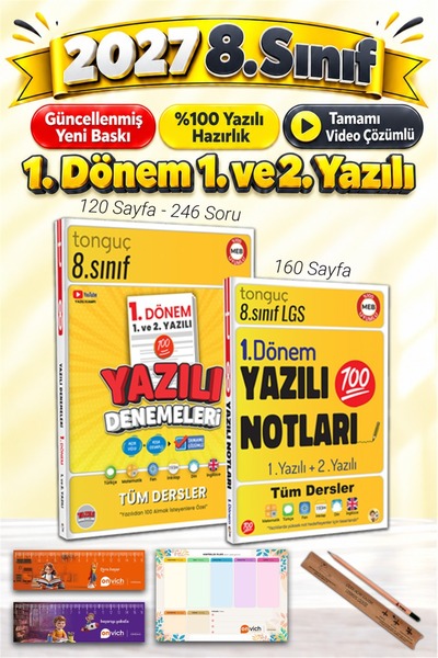 Tonguç Yayınları 8. Sınıf 1. Dönem Yazılı Notları - 1. Dönem Yazılı Denemeler...