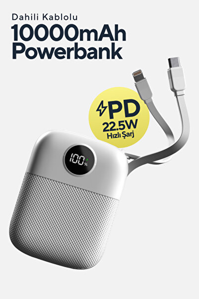 S-LINK Mp110 10000Mah Pd22.5W Type-C+Lightning Kablolu Beyaz Pil Şarj Cihazı ...