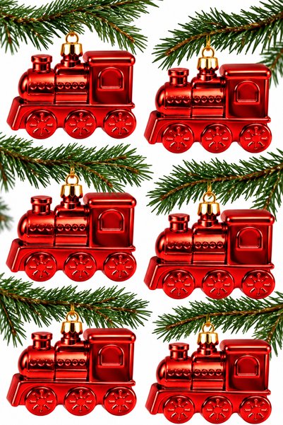 Waldern 6-Piece 8 cm Christmas Pine Tree Ornament with Train Figures