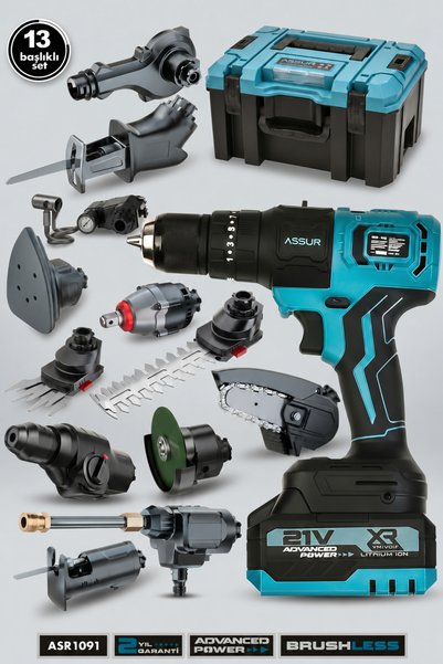 ASSUR Profesyonel 21V Çift Akülü Kömürsüz Şarjlı 13 Başlıklı Set