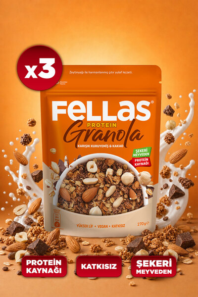Fellas Protein Granola - Karışık Kuruyemiş & Kakao (270 g) - 3'lü Paket