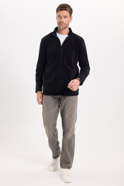 Tudors Cardigan unisex din fleece negru, cu fermoar complet, rezistent la scămoșare și la frig