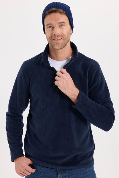 Tudors Hanorac unisex din fleece, albastru marin, cu croială standard, rezist...