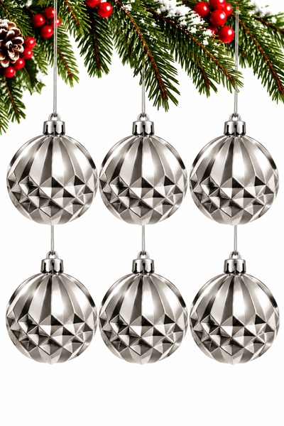 Waldern Set of 6 6 cm Geometric Patterned Christmas Pine Tree Ornaments Rhombus