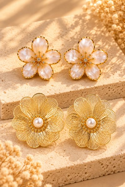 Jack Ferrero Women's Yellow Color 2-Piece Flower Figured Earring Set