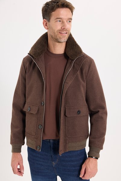 Tudors Men's Relax Fit Comfortable Cut Fur Collar Lined Pocket Zipper and But...
