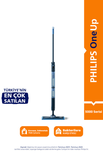 Philips 5000 Serisi OneUp Elektrikli Mop, Bakterilere karşı %99,9 etkili, 360...